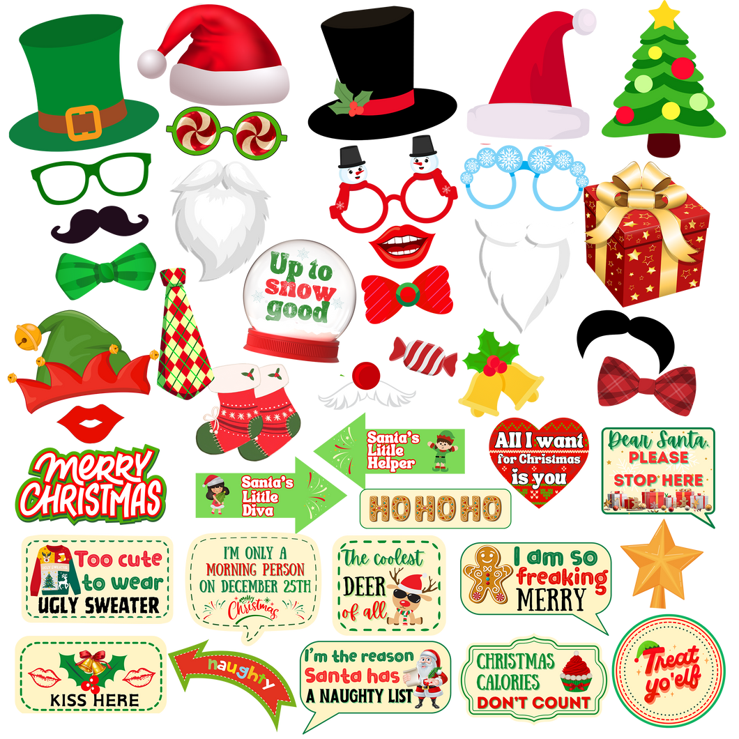 Christmas Photo Booth Props – 42 Christmas Signs and Props for Picture Photoshoot